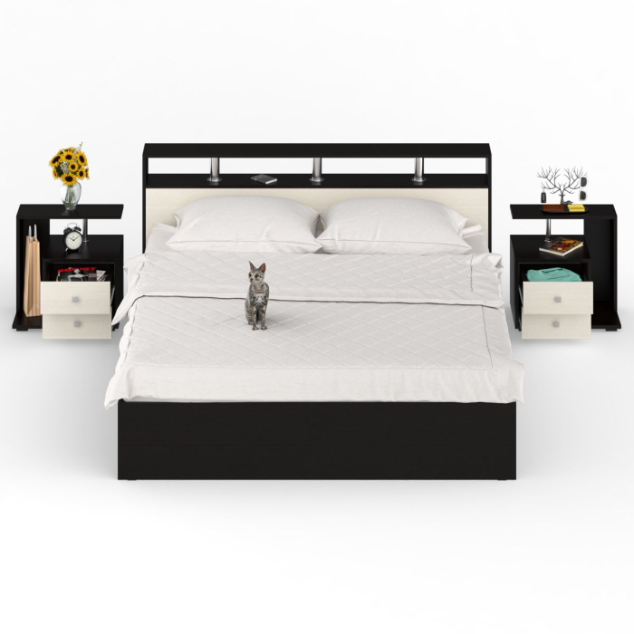 Спальные гарнитуры, Кровать Камелия 1800 с двумя прикроватными тумбами