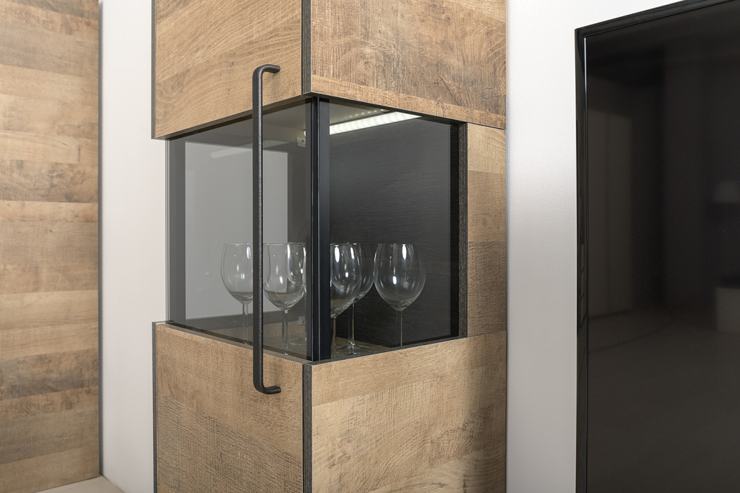 Стенки для гостиной, Индустриальная гостиная в стиле лофт с подсветкой Трувор № 17