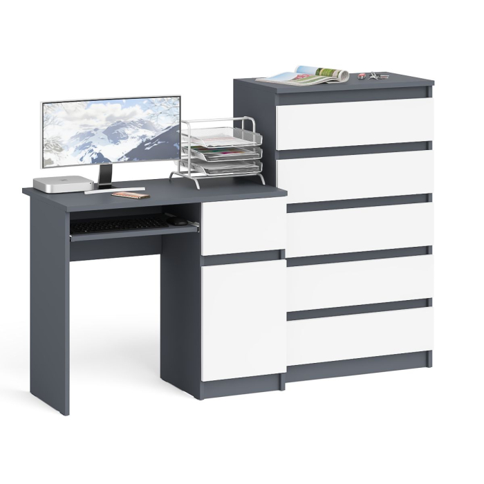 Домашние кабинеты, Компьютерный стол дверка и ящик справа МС-1 и комод высокий на 5-ть ящиков Мори