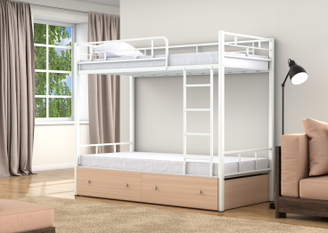 Двухъярусная кровать Валенсия ящики дуб молочный