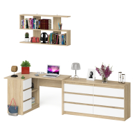 Домашние кабинеты, Стол угловой компьютерный Мори МС-16 левый с навесной книжной полкой и комодом МК1380.6