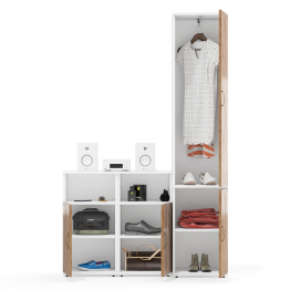 Две тумбы с нишей и дверками и пенал с полкой и вешалкой Лидер-8