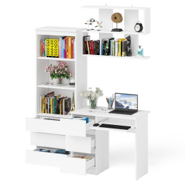 Стол для работы три ящика слева Мори с навесной полкой на 900 и стеллаж-комод три ящика