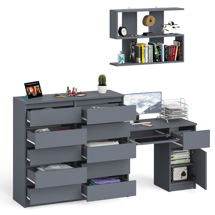 Домашние кабинеты, Стол компьютерный Мори МС-1 правый с комодом на 10-ть ящиков и навесной полкой 900