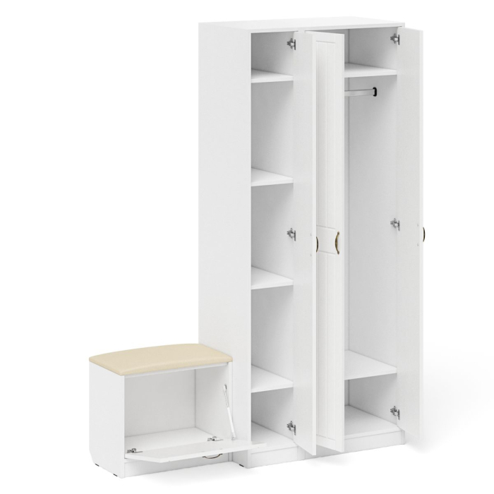 Прихожие, Шкаф с пеналом и тумбой для обуви с мягким сиденьем П-6-500 фрезеровка прованс