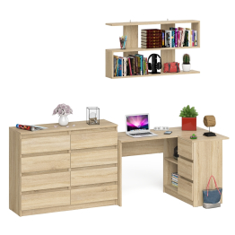 Стол компьютерный угловой с ящиками Мори МС-16 правый с навесной полкой и комодом МК1200.8