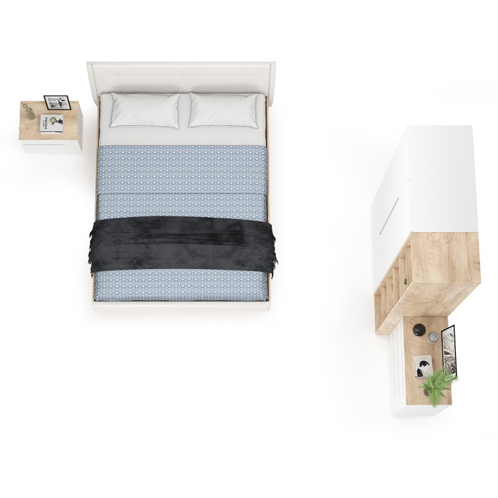 Спальные гарнитуры, Спальня Муссон № 4 белый/дуб эндгрейн элегантный/искусственная кожа белая, 1600х2000