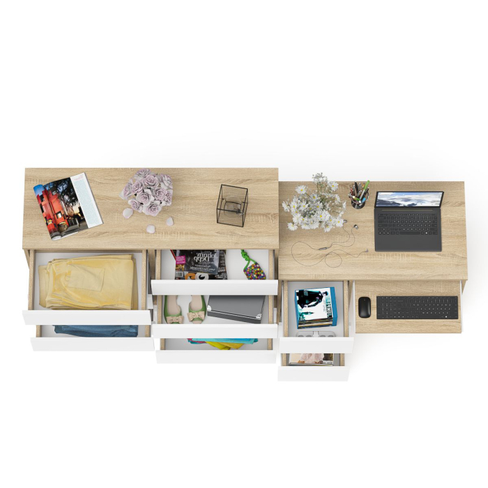 Домашние кабинеты, Комод Мори 1200-8 и стол компьютерный МС-6 3 ящика слева