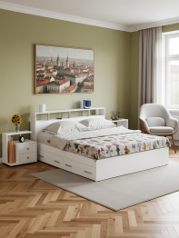 Кровать с ящиками Камелия 1800 с двумя прикроватными тумбами