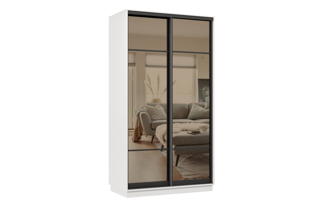 Шкафы-купе 2-х дверные, Шкаф-купе Премьер МИНИ 03 (11ЗБ;11ЗБ) фасады зеркало бронза/двухдверный/Профиль чёрный муар