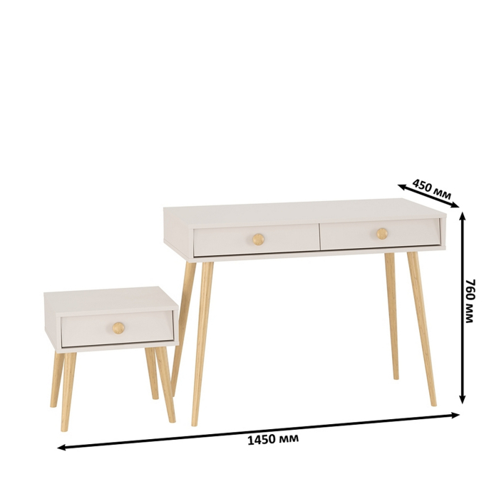 Туалетные столики, Тумба прикроватная Афина со столом с ящиками и на ножках