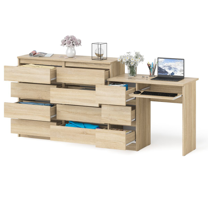 Домашние кабинеты, Комод Мори 1200-8 и стол компьютерный МС-6 3 ящика слева