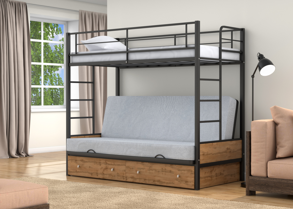 Для подростков, Двухъярусная кровать-диван Дакар 1 ящики Дуб ватан