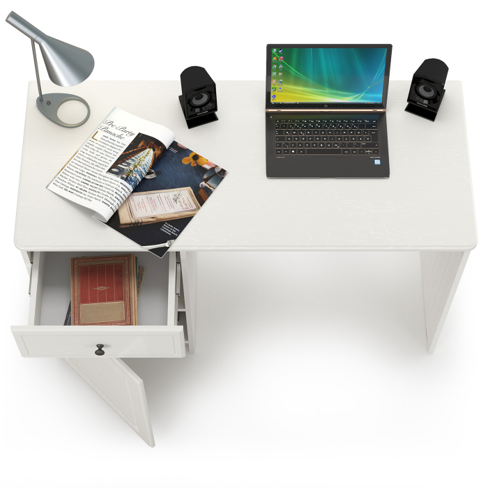 Письменные столы, Стол письменный Роуз 12.148 белый(тиснение Поры дерева)/ясень ваниль