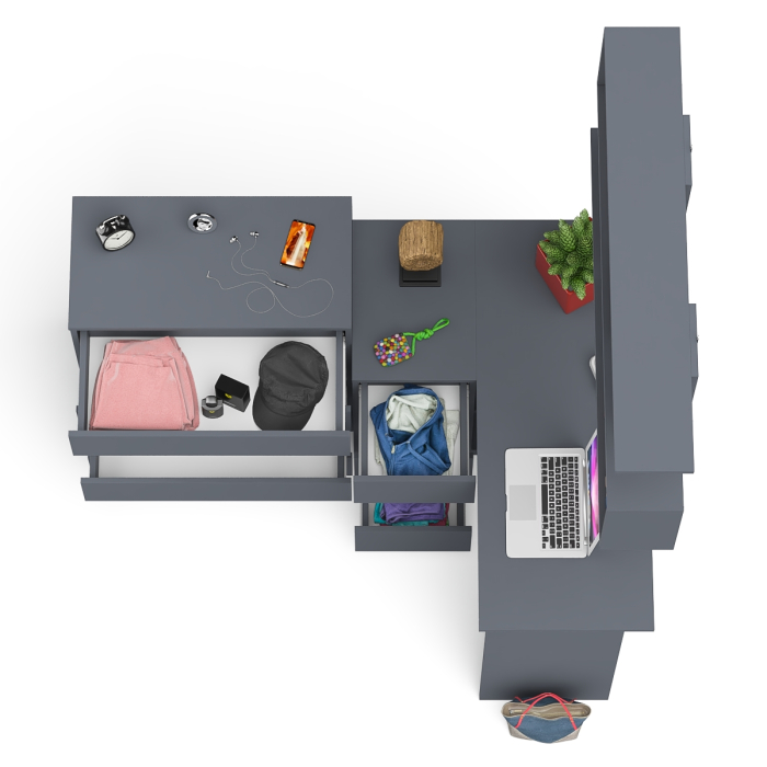 Домашние кабинеты, Стол компьютерный Мори МС-16 с тремя ящиками слева с книжной полкой на 1200 и комод на 4-ре ящика