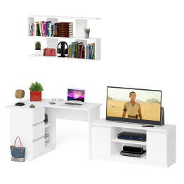 Угловой стол компьютерный Мори МС-16 левый с тумбой под ТВ и полкой для книг