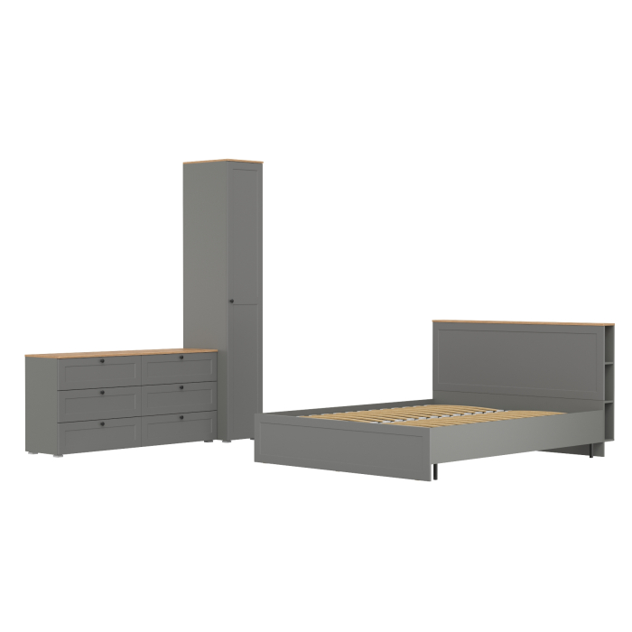 Спальные гарнитуры, Бельевой шкаф-пенал Остин с кроватью с основанием и комодом на 6-ть ящиков