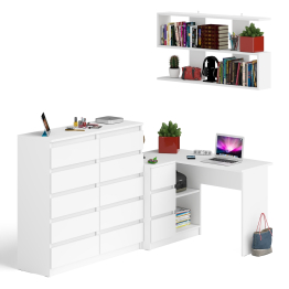 Стол угловой компьютерный Мори МС-16 левый с комодом на 10-ть ящиков и полкой на 1200