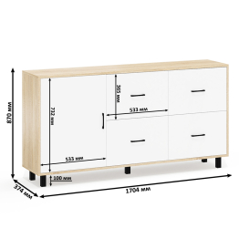 Комод широкий с дверкой и ящиками РВК 125-1704