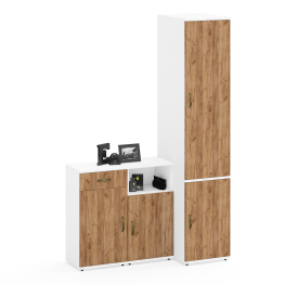 Шкаф узкий глубокий Лидер-8 МД 23Б и две разных тумбы МД 3.15 и МД 3.19