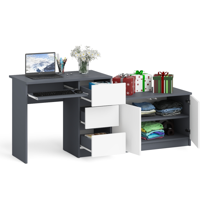 Прямые компьютерные столы, Тумба Мори МА900.1 и стол компьютерный МС-6 ящики справа
