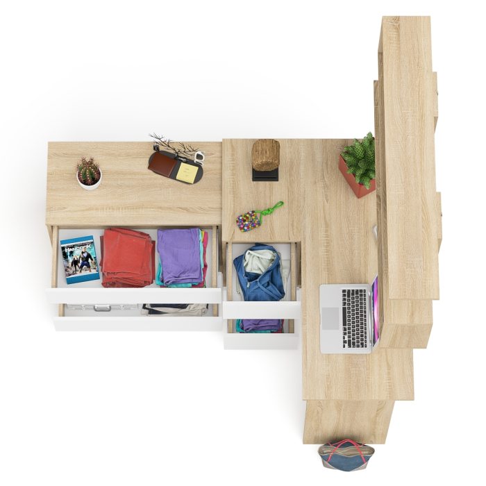 Домашние кабинеты, Комод на три ящика Мори МК800.1 с компьютерным столом для работы левый и открытой полкой