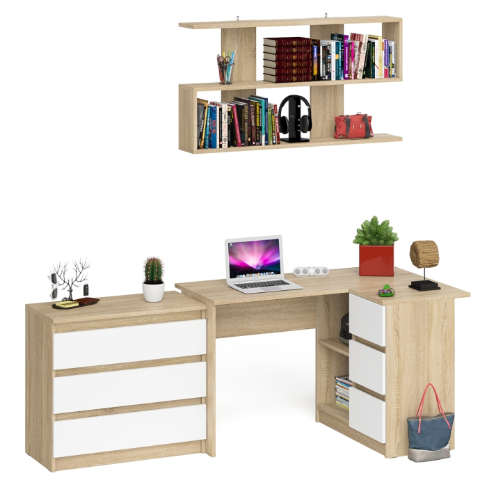 Домашние кабинеты, Стол компьютерный Мори МС-16 правый с навесной полкой и комодом МК800.1