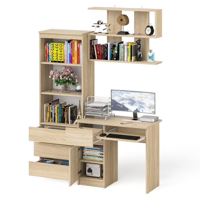 Прямые компьютерные столы, Рабочее место из стола компьютерного МС-1 левый со стеллажоми и настенной полкой Мори