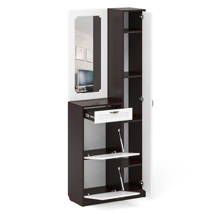 Прихожие, Высокая обувница с зеркалом и пеналом П-6 № 23 МДФ фрезеровка ромб