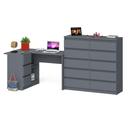 Компьютерный стол угловой МС-16 с тумбой слева с высоким комодом 10-ть ящиков Мори