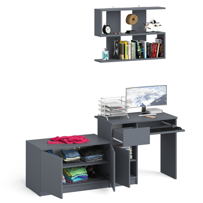 Прямые компьютерные столы, Компьютерный стол Мори МС-1 левый с тумбой две дверки и полкой