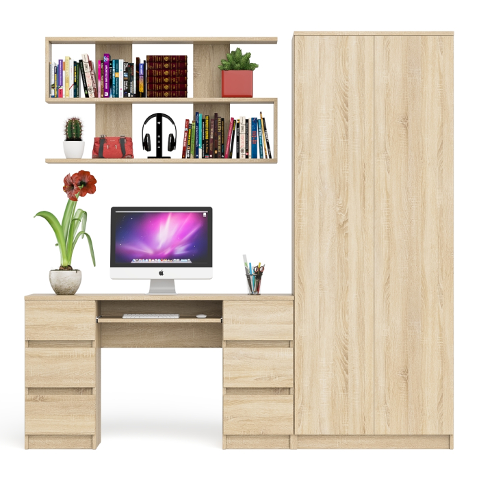 Домашние кабинеты, Платяной шкаф две двери Мори МШ800.1 с компьютерным столом и полкой навесной