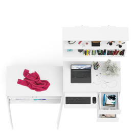 Открытая полка Мори 900 с компьютерным столом Мори МС-6 правый и тумбочкой с дверками