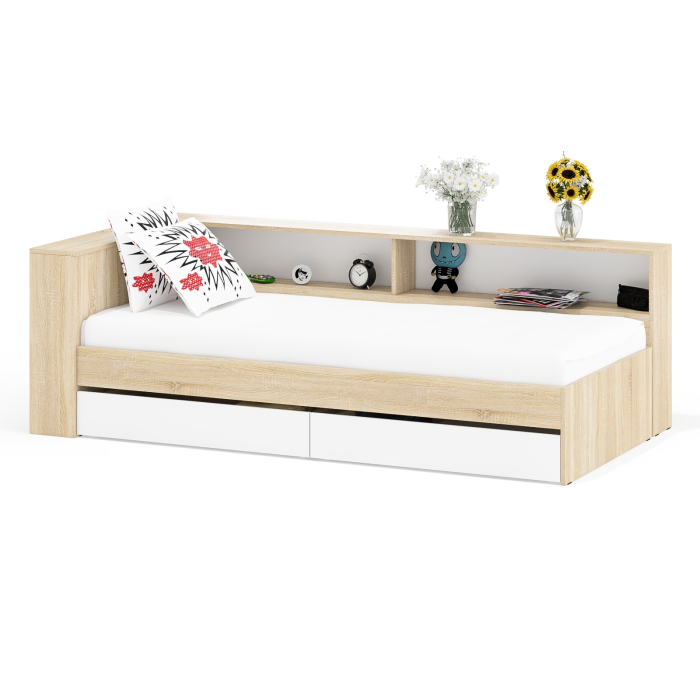 Кровати 90 см, Кровать односпальная 900 с ящиками и прикроватным блоком Ксения