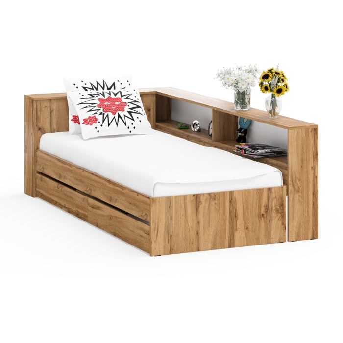 Кровати 90 см, Кровать односпальная 900 с ящиками и прикроватным блоком Ксения