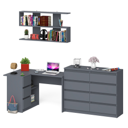 Книжная полка Мори 1200 с комодом 1200.8 и компьютерным столом МС-16 левым