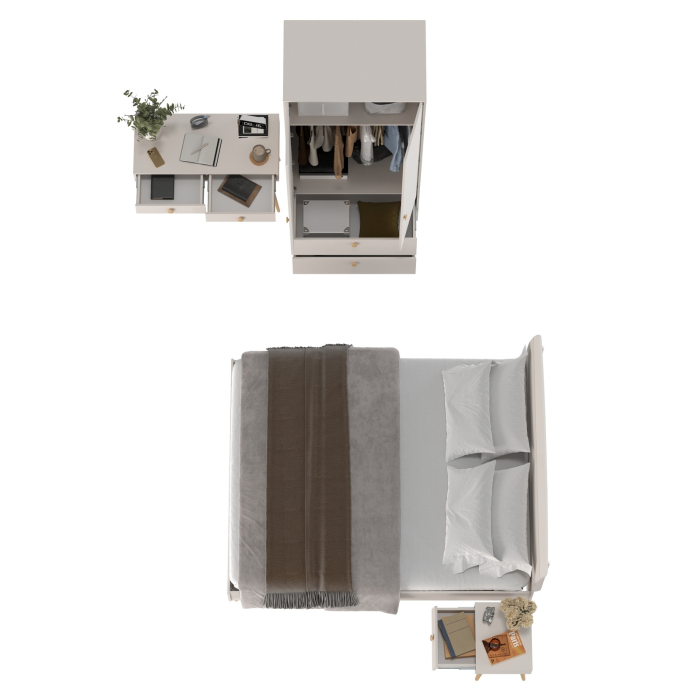 Спальные гарнитуры, Столик в спальню с кроватью 1600 для двоих Афина с тумбочкой и шкафом для одежды