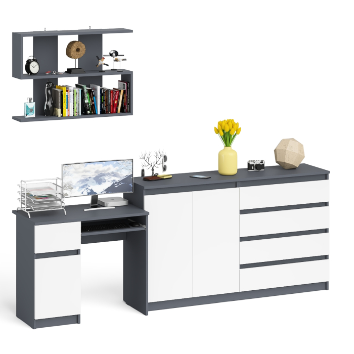 Прямые компьютерные столы, Стол компьютерный дверка и выдвижной ящик слева с комодом МК1600.1 и полкой Мори 900