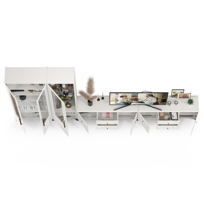 Стенки для гостиной, Две тумбы для аппаратуры 072 и шкаф с 3 дверками стекло Валенсия № 85