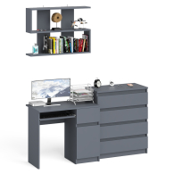 Прямые компьютерные столы, Комод Мори четыре ящика на 800 с компьютерным однотумбовым столом МС-1 правый и навесной полкой