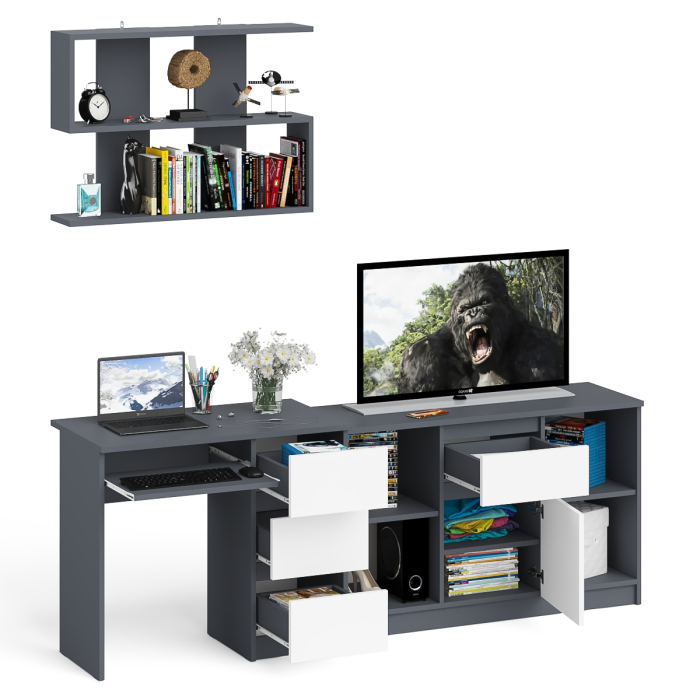 Прямые компьютерные столы, Стол компьютерный три правых выдвижных ящика Мори МС-6 с верхней полкой и тумбой 1204