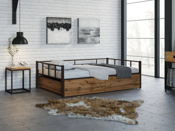 Полутороспальная кровать Арга 120 ящики дуб крафт табак