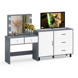 Стол туалетный для спальни с лампочками СТ-5 и тумба-комод 122-1204