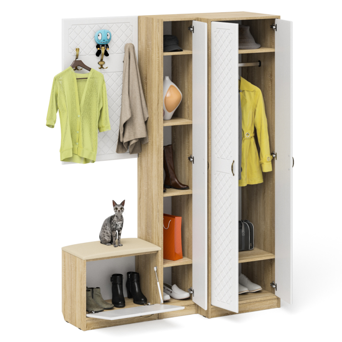 Прихожие, Пенал для прихожей с обувницей с вешалкой и шкаф П-6 № 27 МДФ фрезеровка ромб