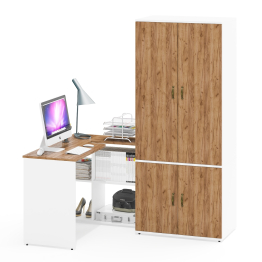 Шкаф для одежды глубокий с дверками и компьютерный стол Лидер-8