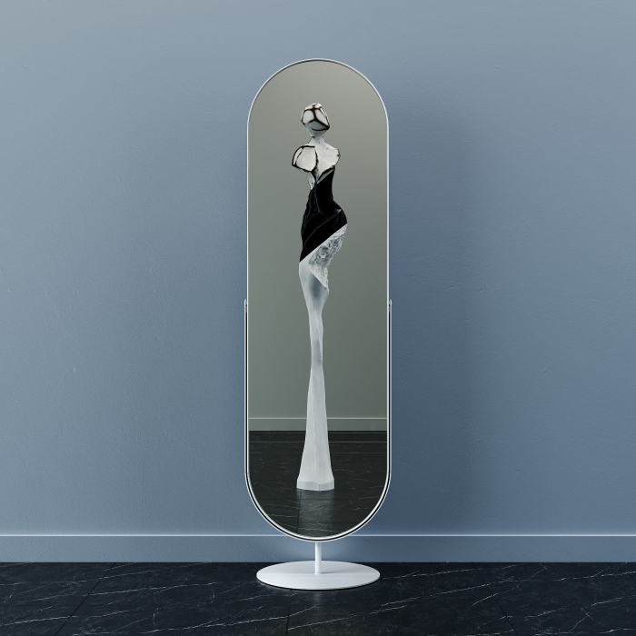 Зеркала в спальню, Дизайнерское напольное зеркало GENGLASS Ozevis в металлической раме