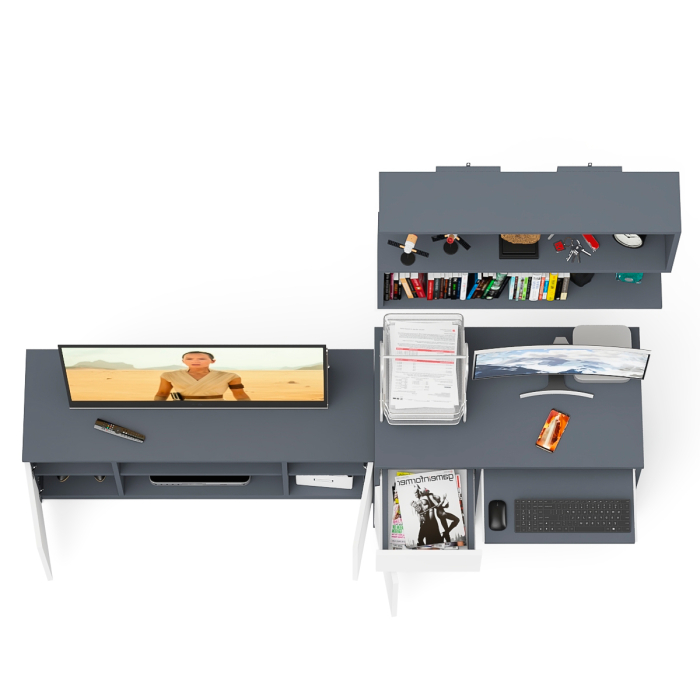 Прямые компьютерные столы, Стол однотумбовый компьютерный Мори МС-1 левый с полкой на 900 и тумбой на 1200