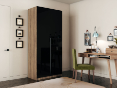 Шкафы распашные, Шкаф распашной Е1 Локер 101x52.5x220 см, с черным стеклом и модулем