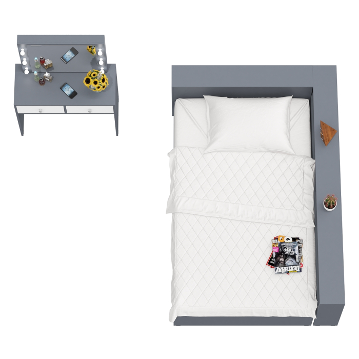 Спальные гарнитуры, Кровать Ксения 1200 с ящиками для белья и прикроватным блоком и столик туалетный с подсветкой СТ-5