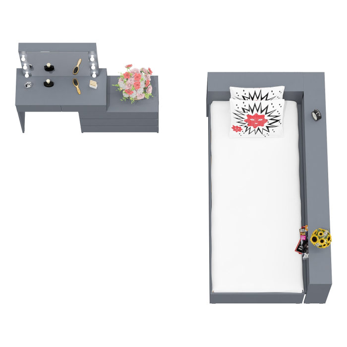 Спальные гарнитуры, Столик косметический с лампочками 110 и Ксения 900 односпальная кровать с ящиками и прикроватным блоком